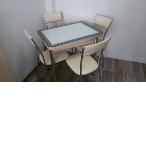 Обеденная группа Хлоя М : стол поворотно-распашной  с кожзамом под стеклом. (800/600(1200/800) +4 стула Хлоя М